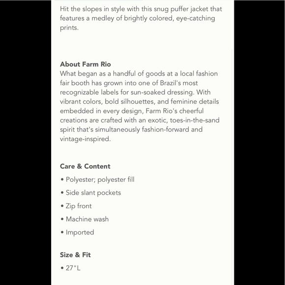 ANTHROPOLOGIE NWT FARM RIO ABBY PUFFER JACKET 💥🖤 - Picture 13 of 14